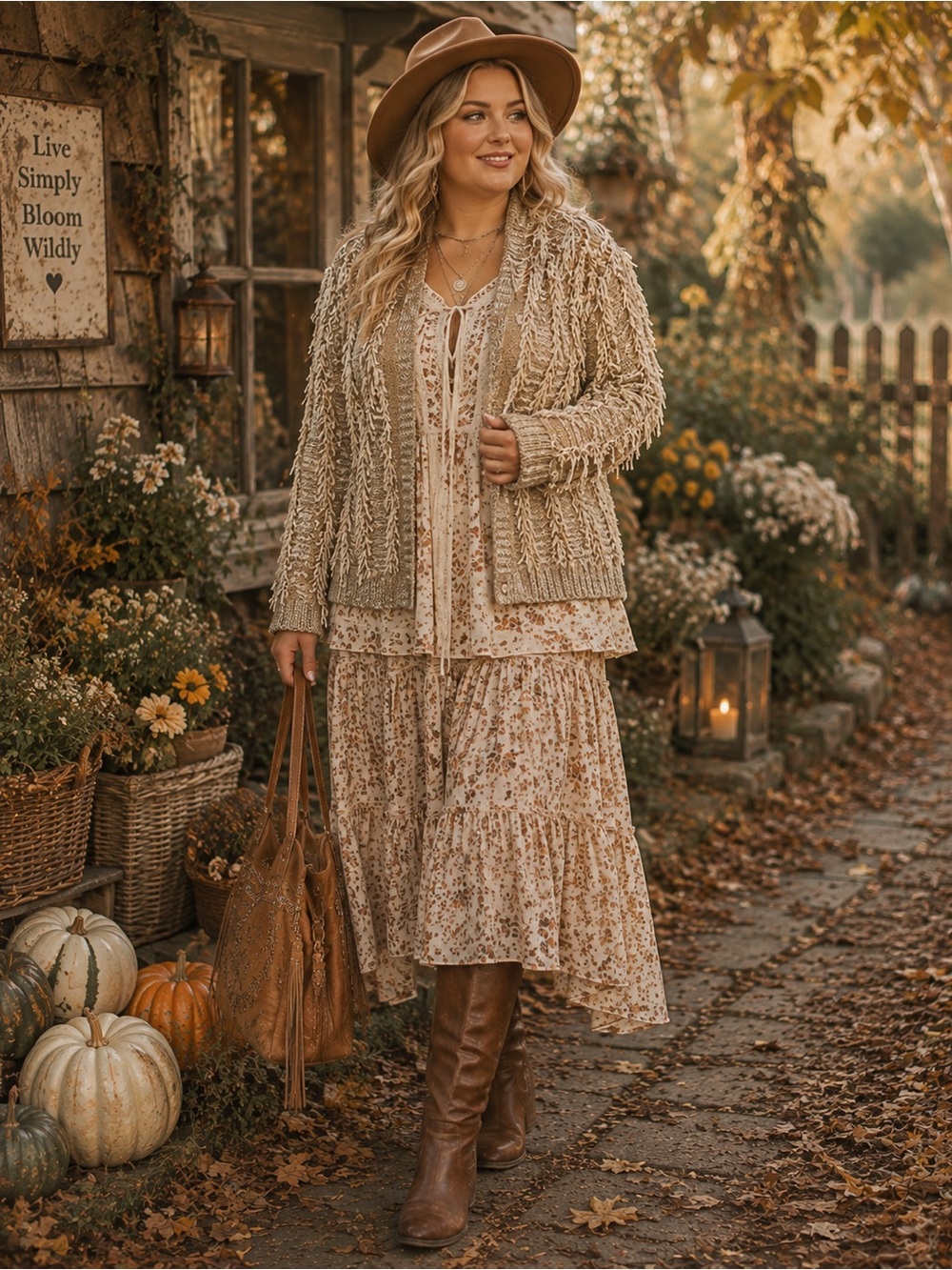 Boho Cottagecore Textured Knit Cardigan Fringe Earthy Beige Whimsical Sweater